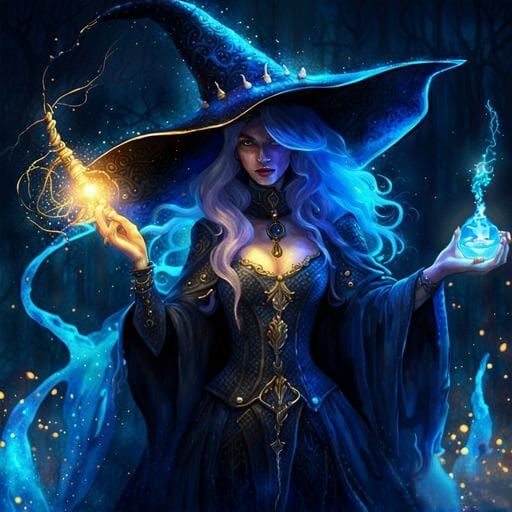 Gothic Witch with Ice Wand in Watercolor Style