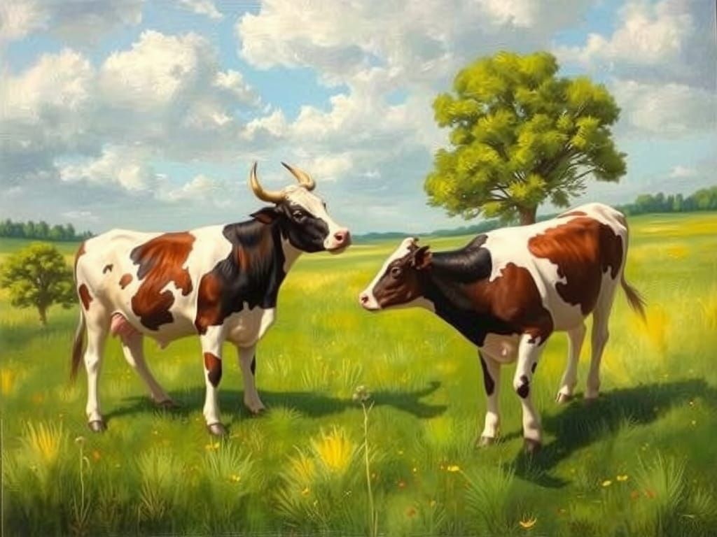 Dramatic Cow Scene in Bucolic Landscape