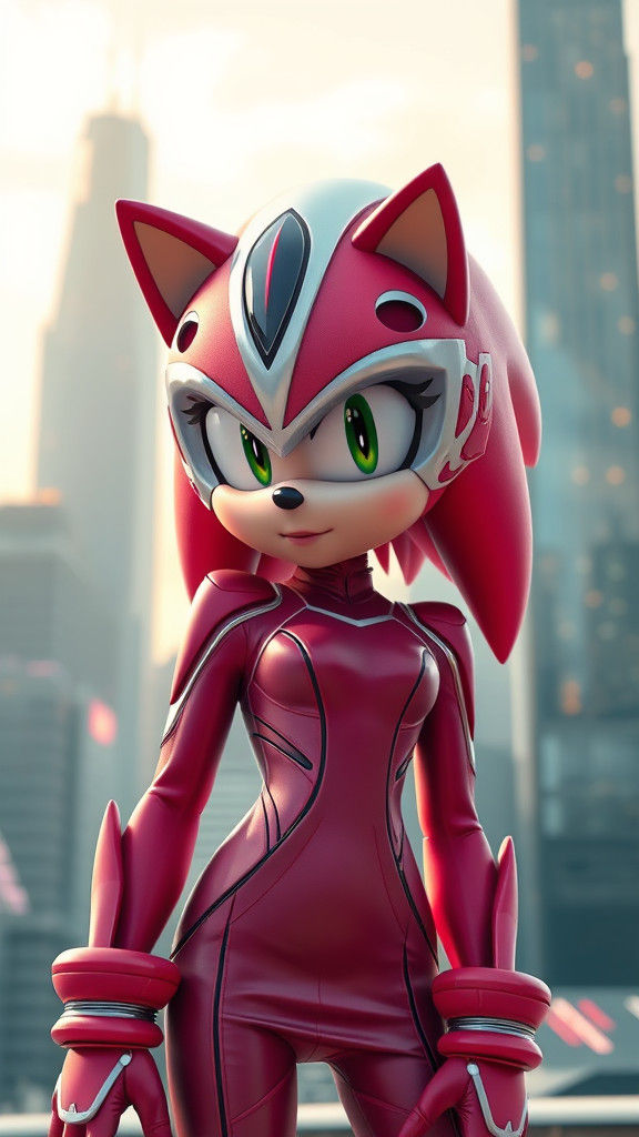 Hyperrealistic Amy Rose in Futuristic Cityscape