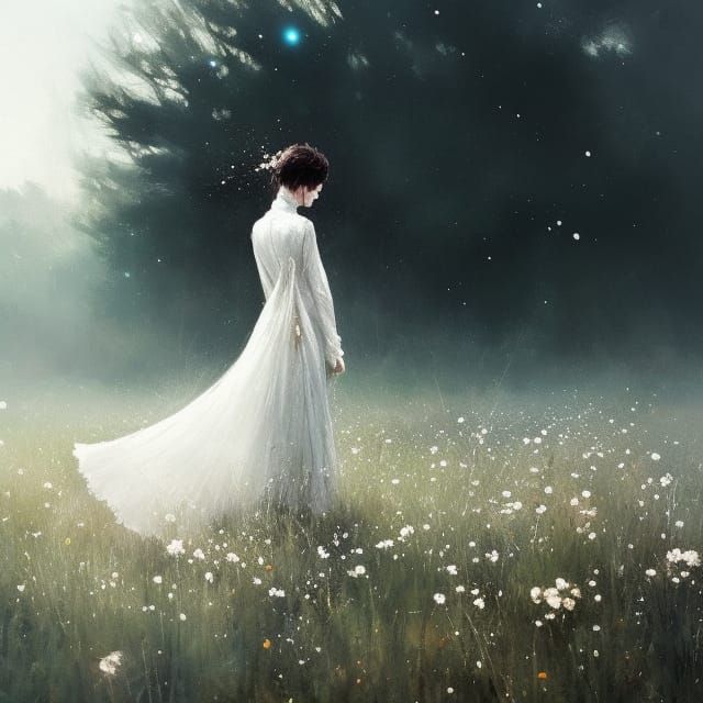 Solitary White Flower in Textured Speedpaint Style