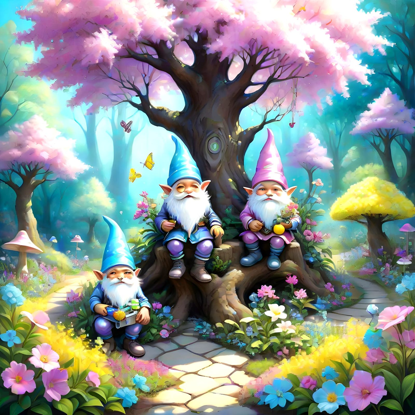 Happy Hippies in Pastel Paradise, a Surreal Garden Scene