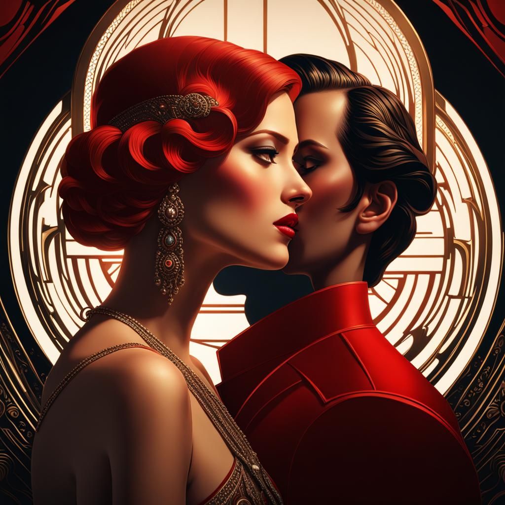 Art Deco Woman Gazing Tenderly at Man
