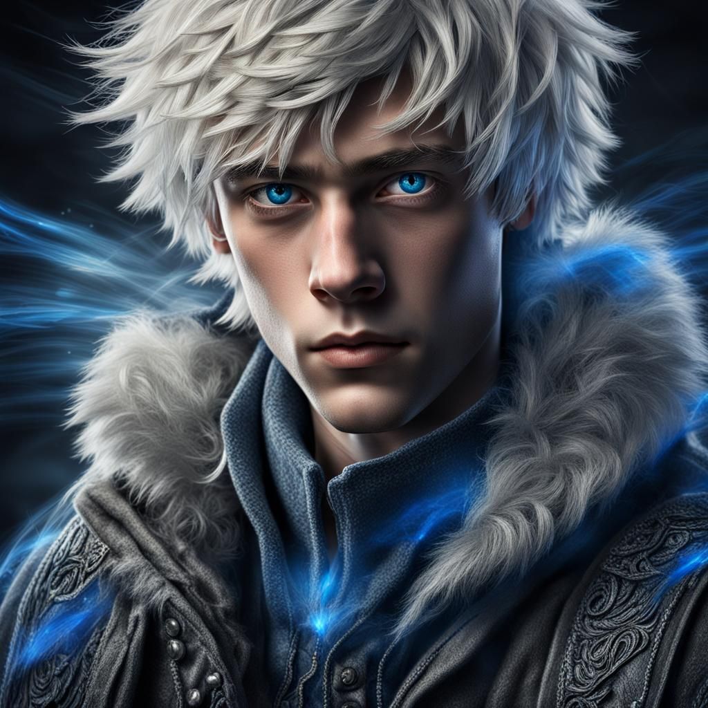 Hyperrealistic Teenage Boy with White Hair