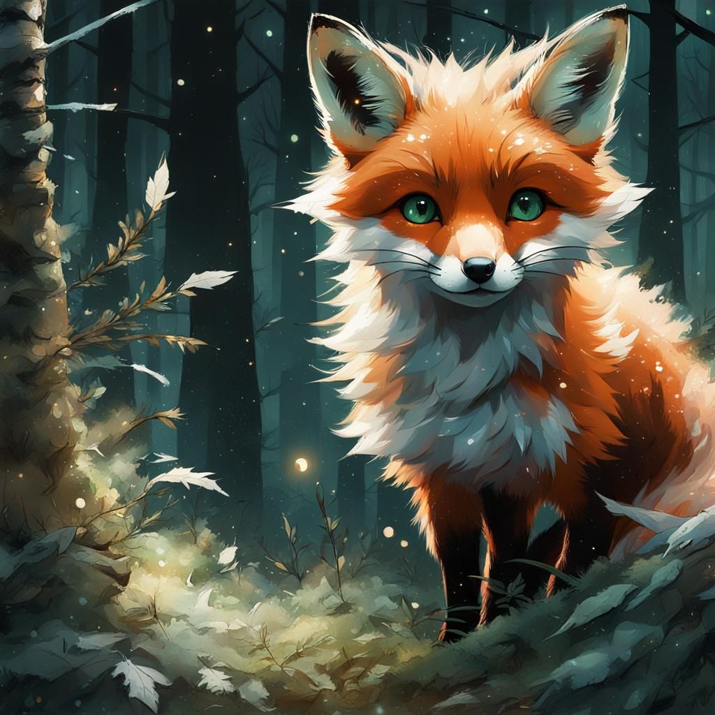 Adorable Newborn Fox in Sparkling Forest