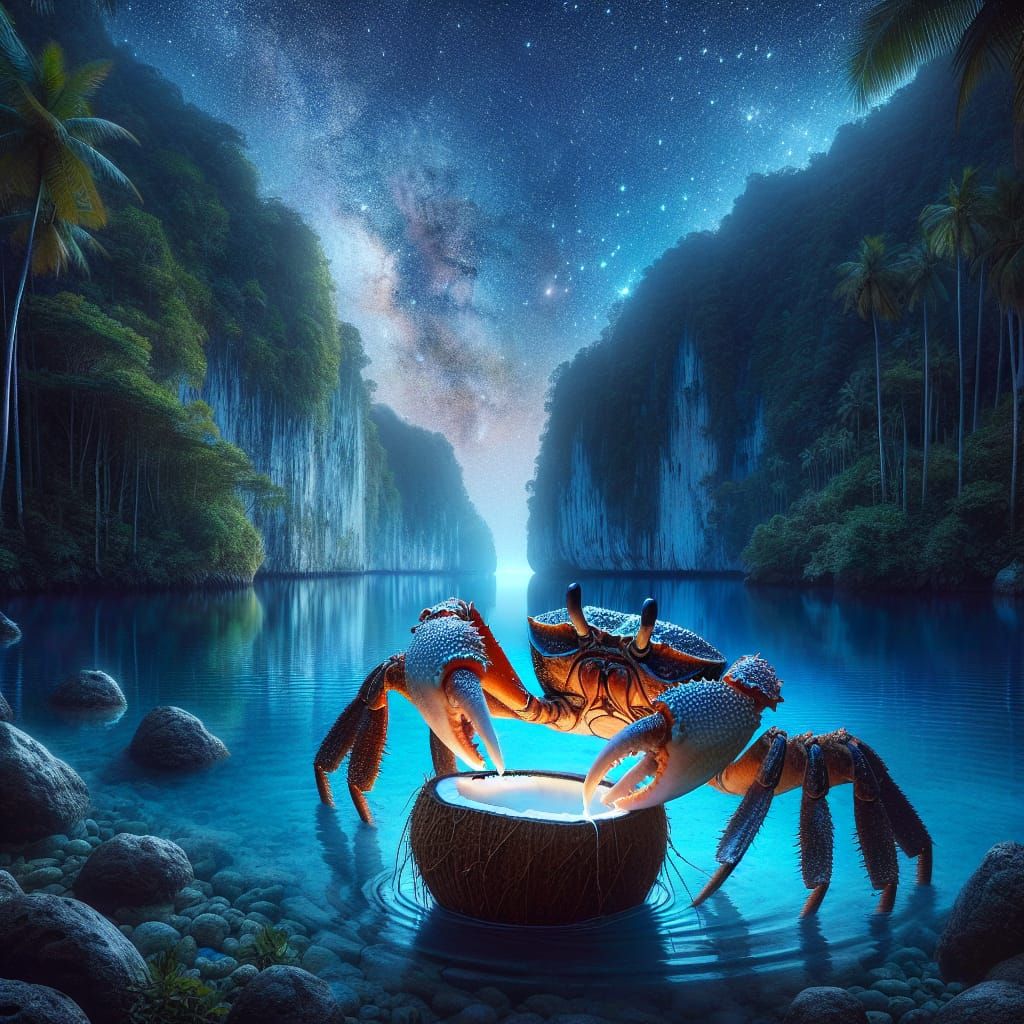 Coconut Crab's Nighttime Feast: Fantasy Concept Art