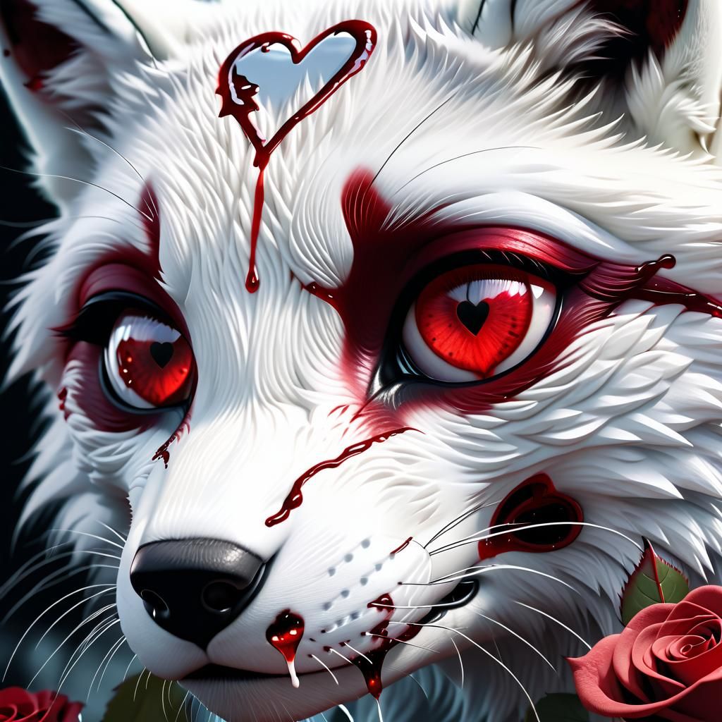 Detailed Eyes Reflecting Broken Heart of White Fox