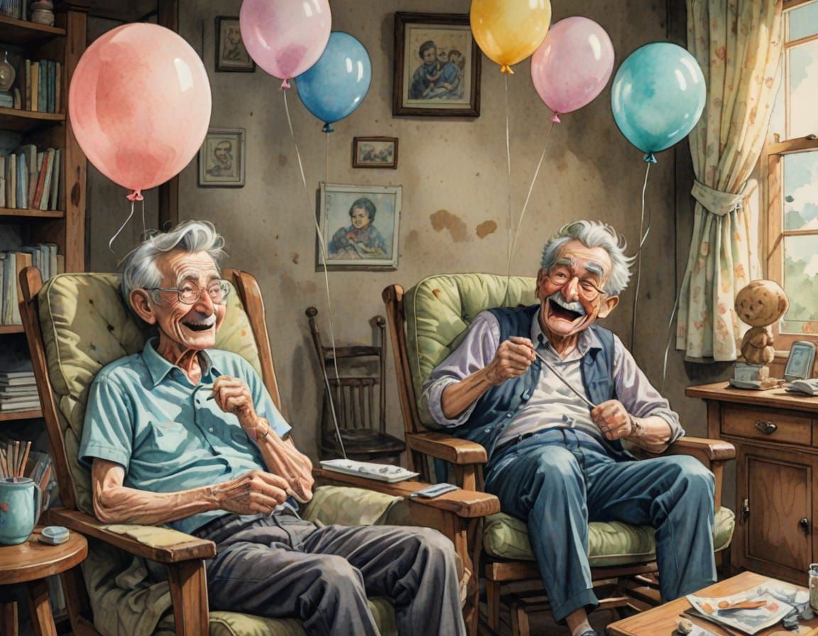 Vintage Caricature of a Goofy Man and Sleeping Grandmother