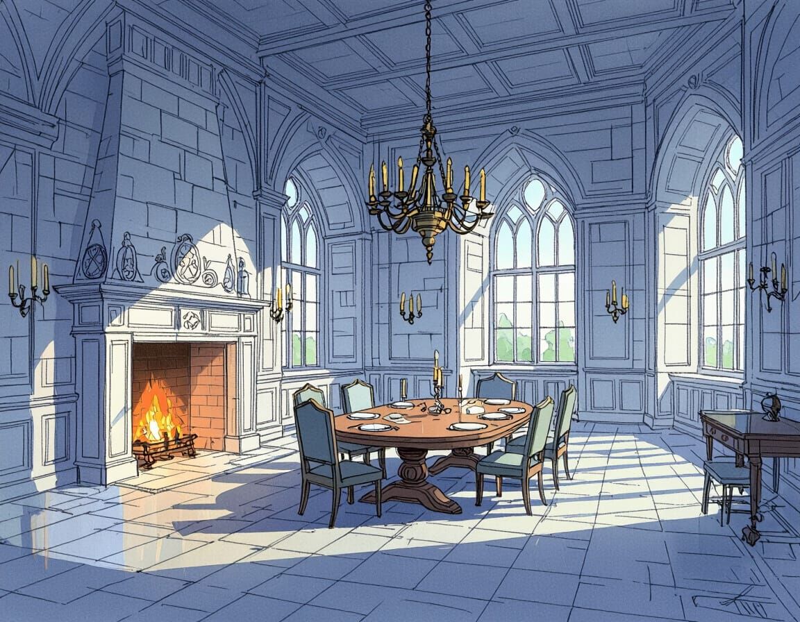 Detailed Blueprint of Great Hall Interior Design