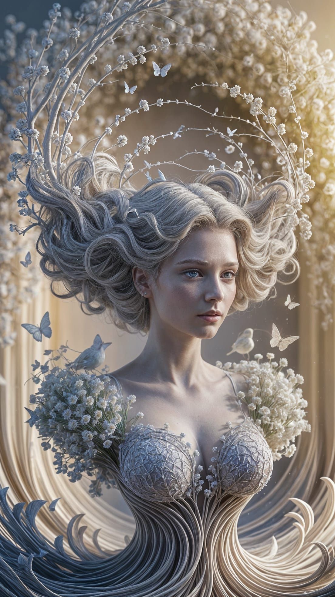 Ethereal Tree Nymph Portrait in Art Nouveau Style