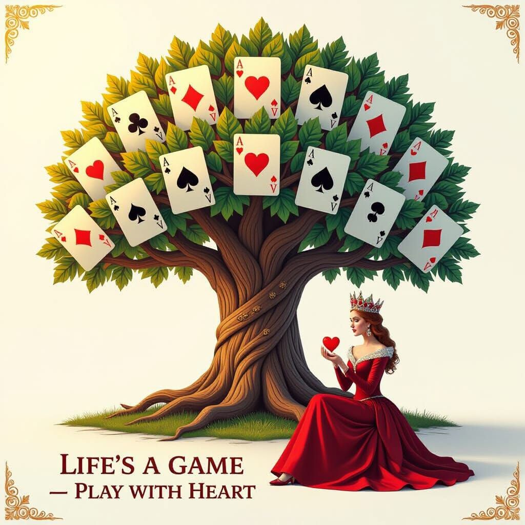 Fantasy Tree With Playing Card Leaves and Queen