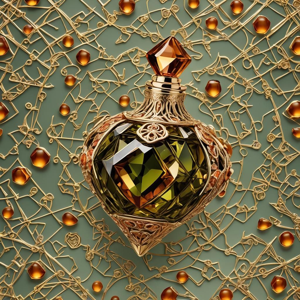 Olive Green Perfume Bottle with Maori Accents