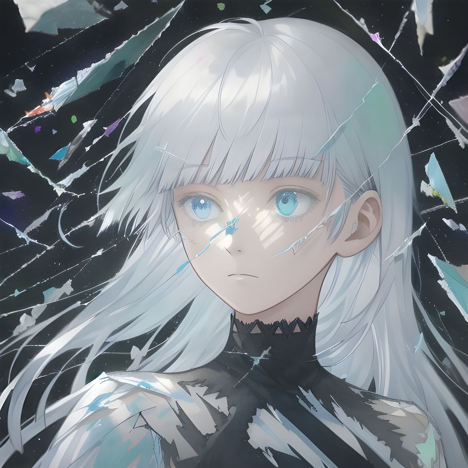 Ethereal Anime Portrait in Shattered Glass