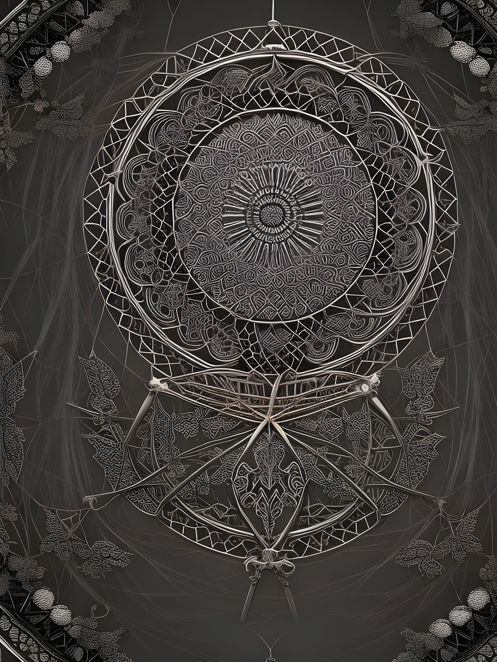 Intricate Multicolored Dreamcatcher in Dark Fantasy Landscap...