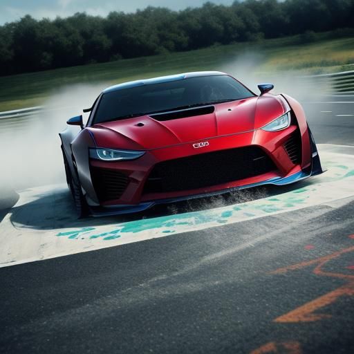 Hyperrealistic Drifting Car in Splash Art Style