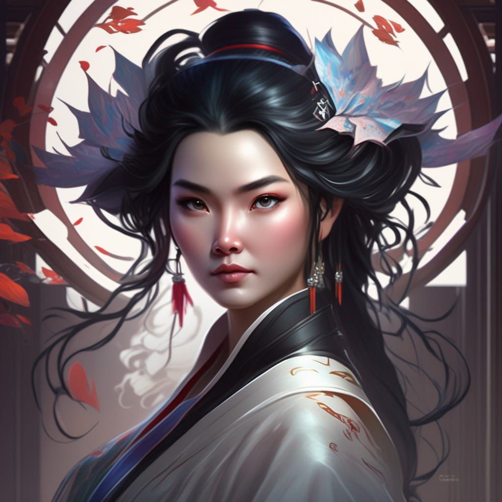 Elegant Chinese Princess Portrait in Art Nouveau Style