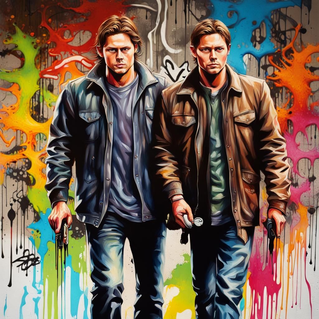 Graffiti Art of Two Men in Street Art Style