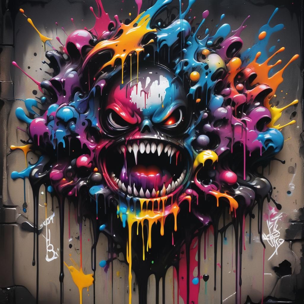 Vibrant Grimdark Graffiti Art in Street Style
