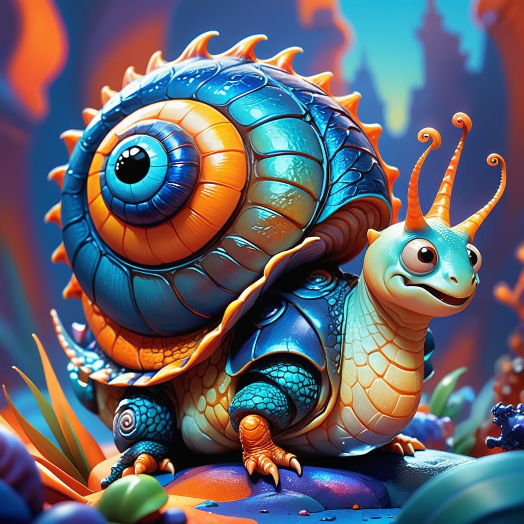 Dragon-Snail Hybrid in Vibrant 3D Digital Art