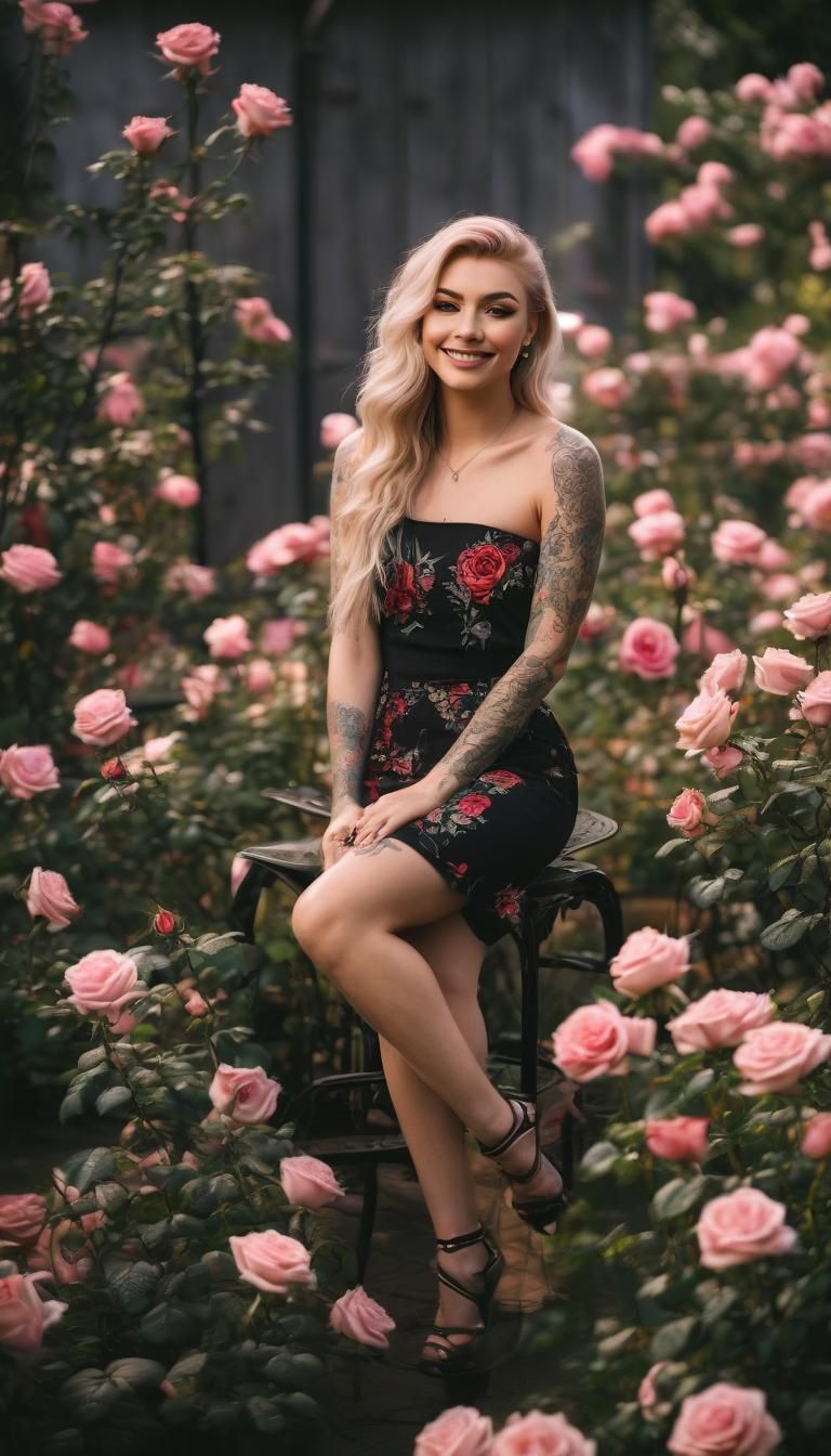 Tattooed Girl in Rose Garden, Professional Photography