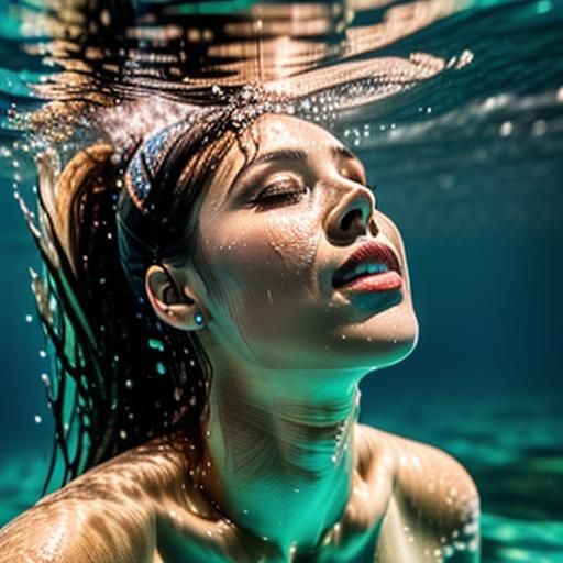 Underwater Beauty: Woman Blowing Bubbles, Professional Photo