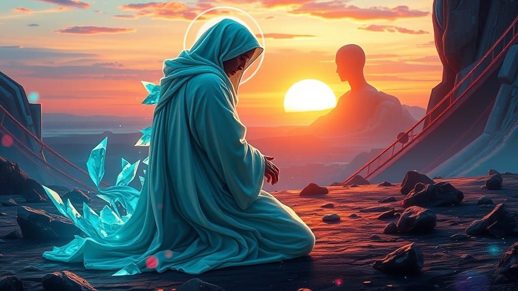 Surreal Figure with Crystalline Protrusions in a Futuristic,...