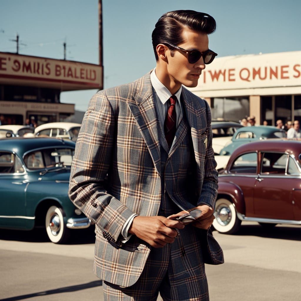 Men's 1950s Fashion: Plaid Sport Coat and Shiny Shoes