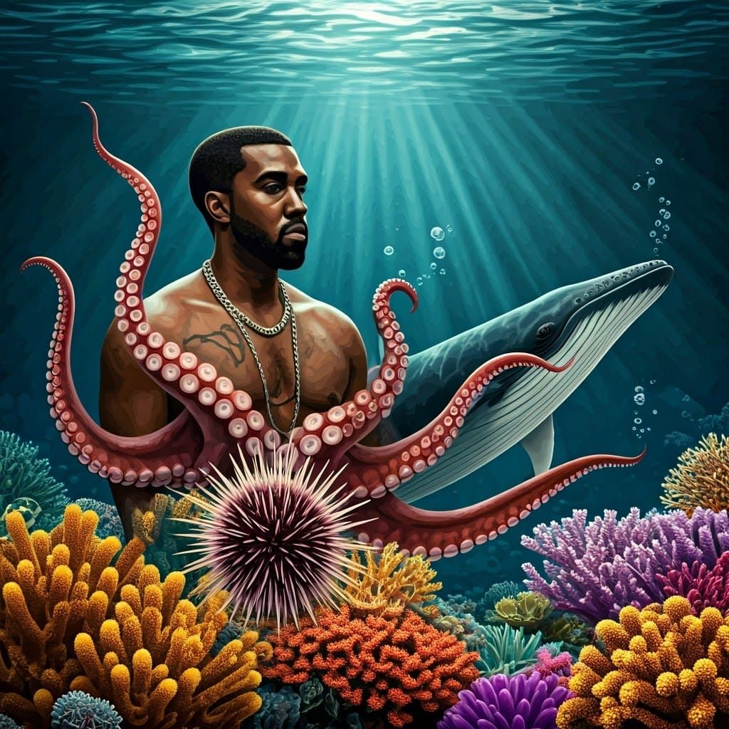 Kanye West Embraces Underwater World in Vibrant Octopus-Shar...