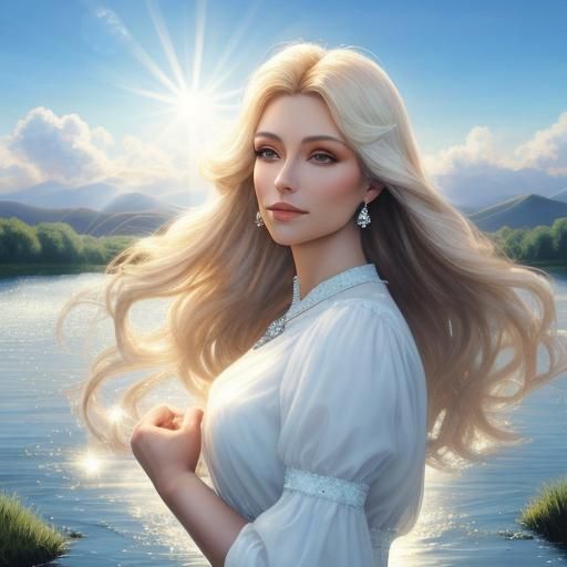 Girl with Diamonds Under a Heavenly Sky