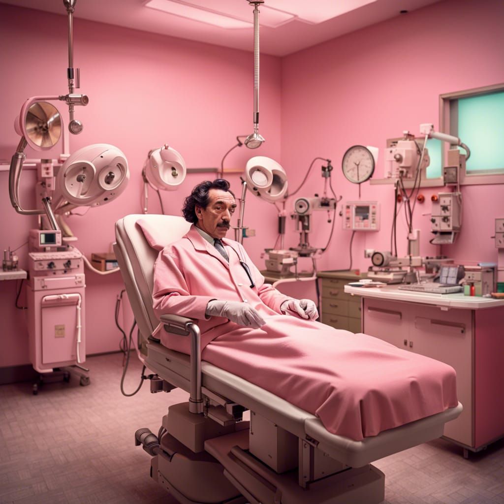 Pastel Pink Doctor in Retro Surgery Room
