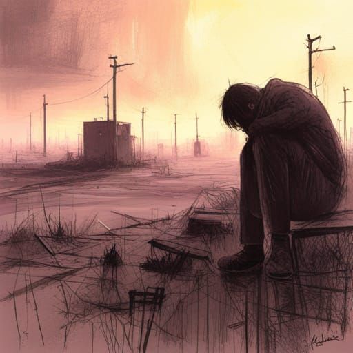 Man Overwhelmed: A Dark Surreal Digital Painting
