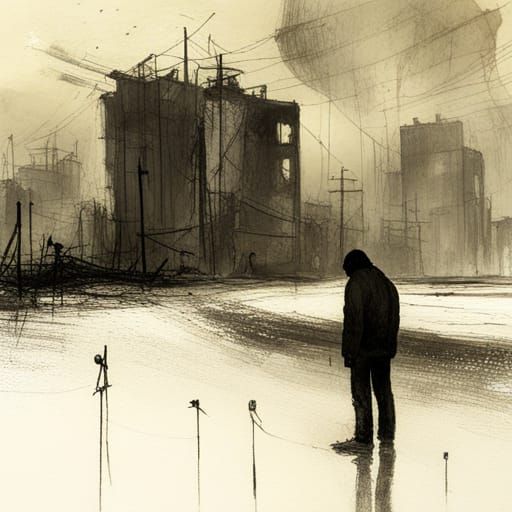 Man Overwhelmed: A Digital Concept Art