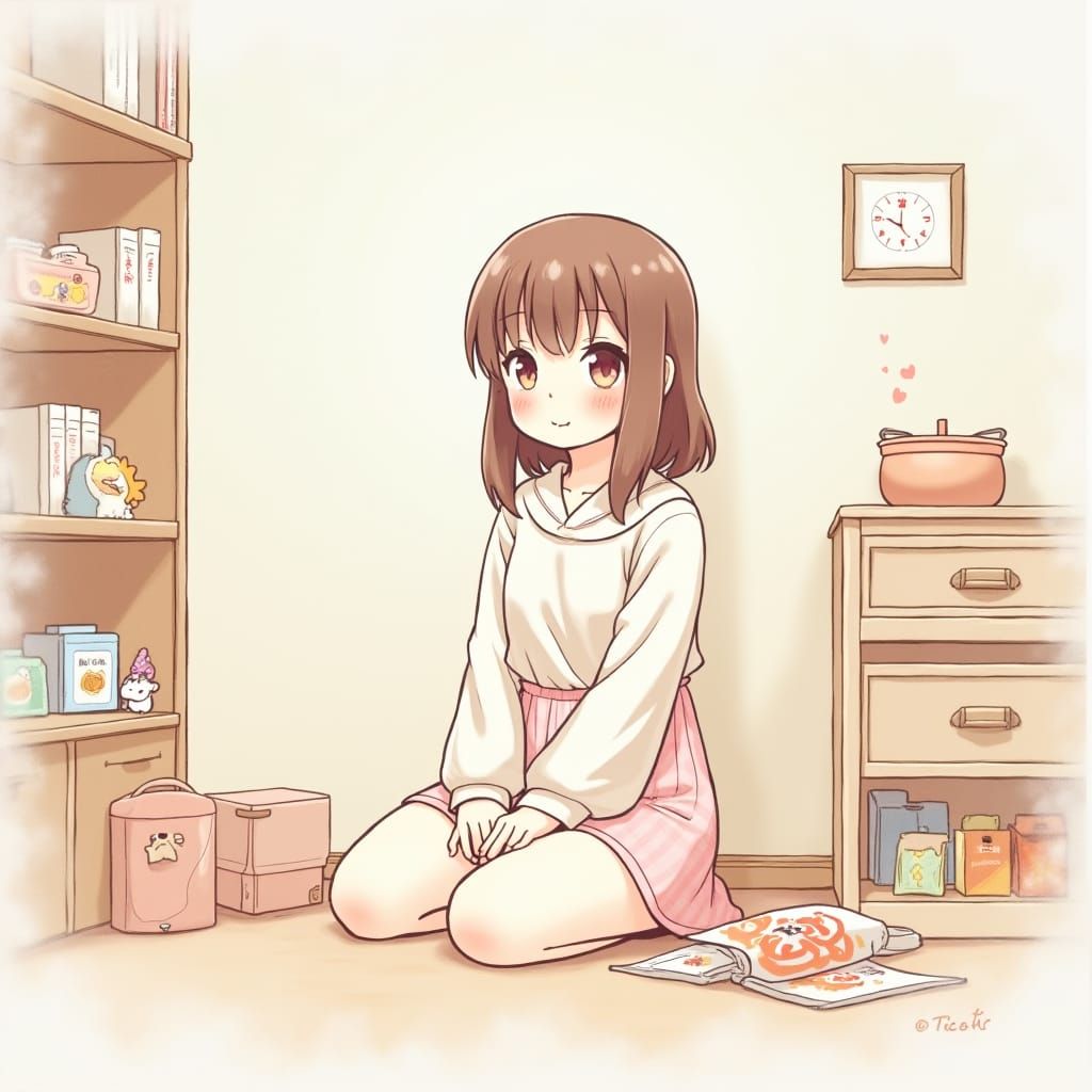 Minimalist Kawaii Otaku Girl in Dreamy Anime Style