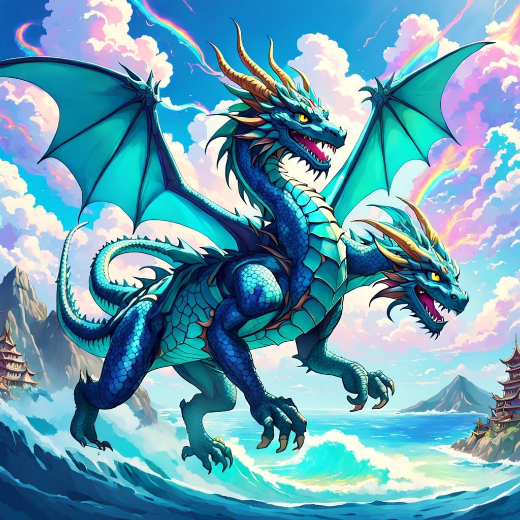 Turquoise Dragon Soaring Through a Vibrant Sky