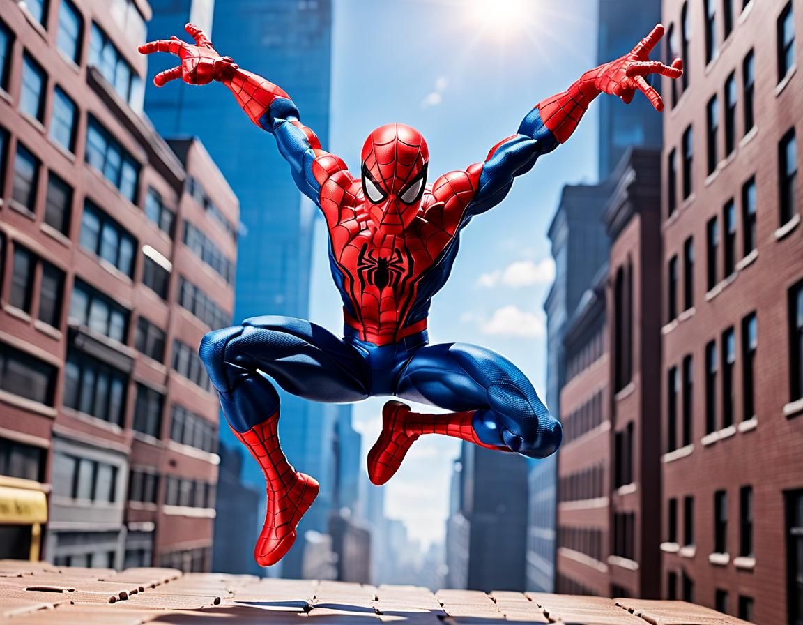 Mattel Spiderman Action Figure Toy in Action Between Buildin...