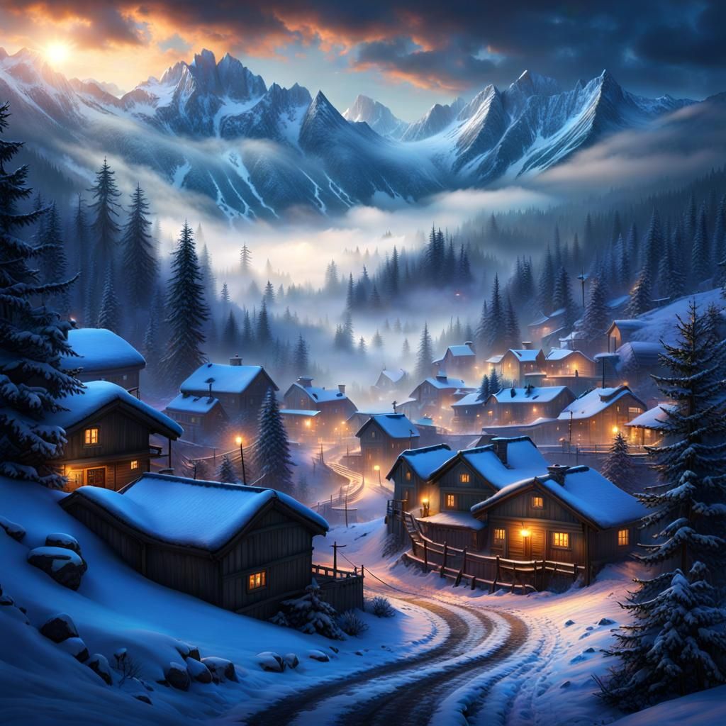 Misty Winter Village: A Dark Fantasy Concept
