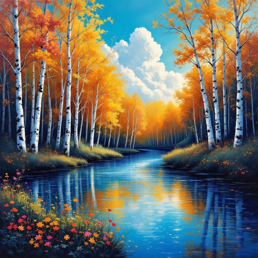 Whimsical Autumn Landscape in Impasto Style