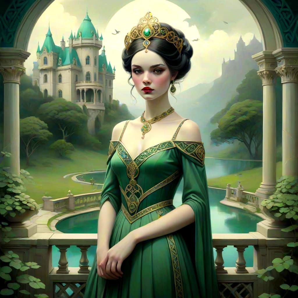 Celtic Princess in Opulent Palace, Dreamlike Surrealism