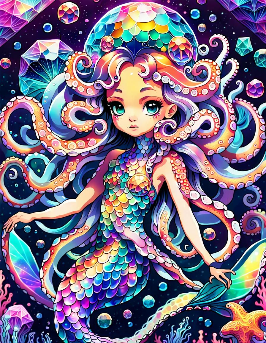 Octopus Mermaid in Cosmic Vaporwave Fantasy