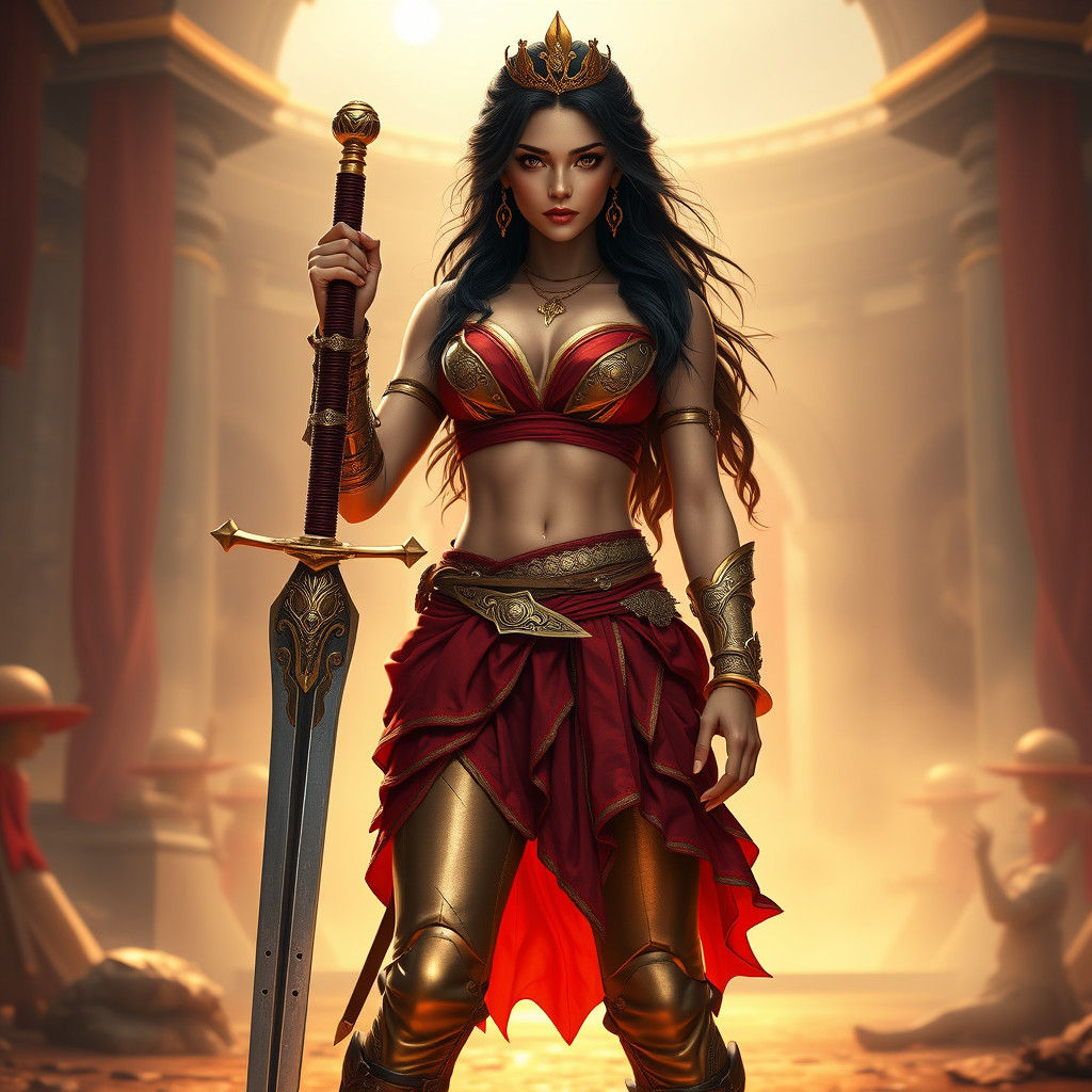 Warrior Princess in Golden Light: Matte Painting Style