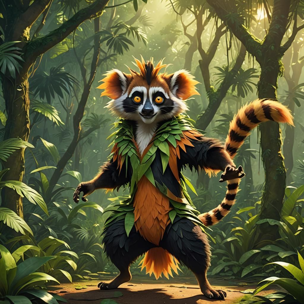 King Julian Dancing in Lush Jungle: Anime Art