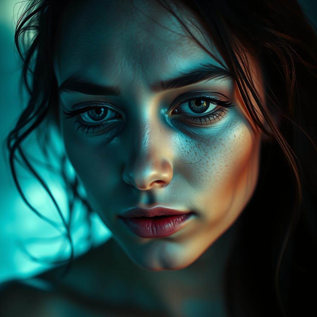 Enchanting Medusa with Broken Face in Surreal Style