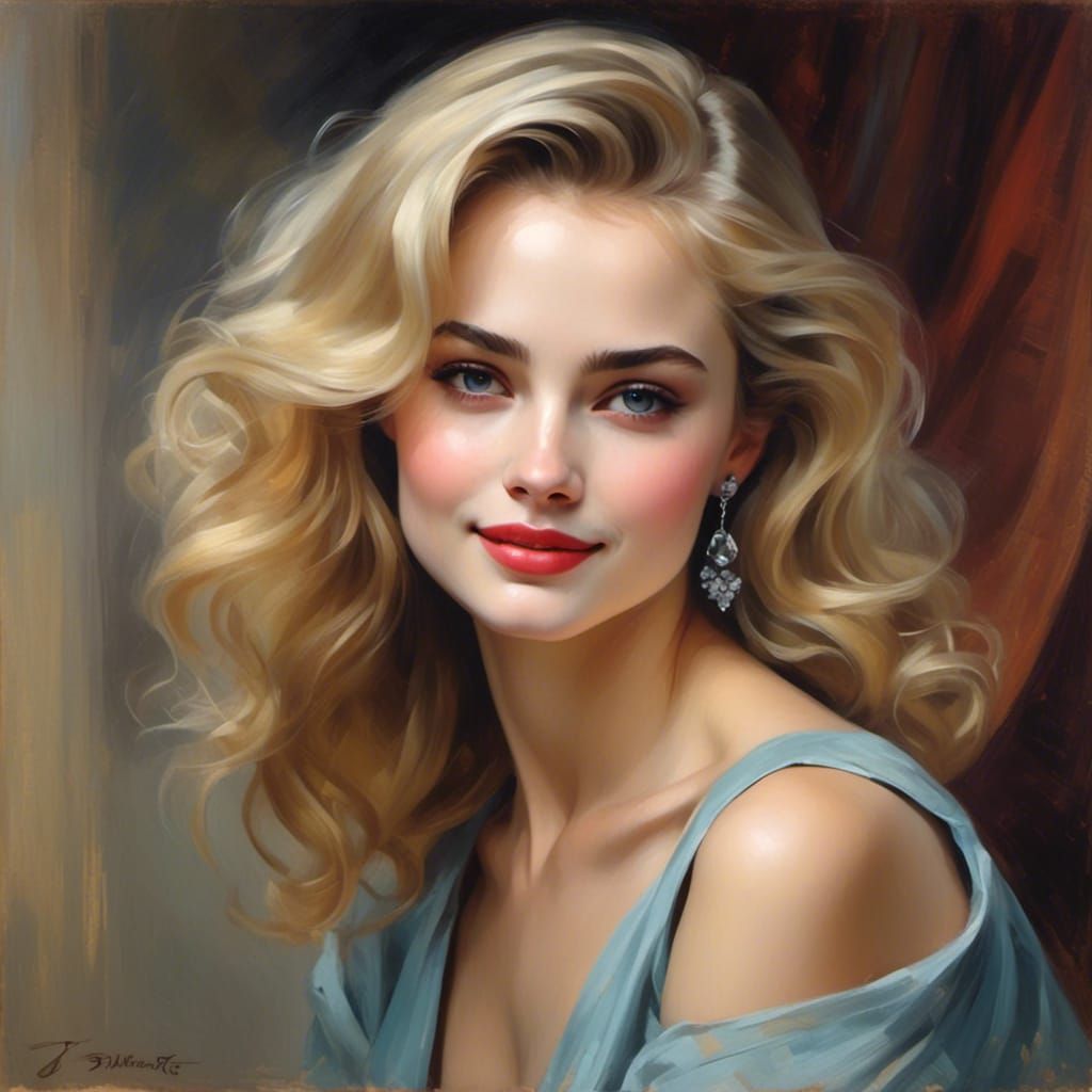 A Shy yet Flirty Blonde Actress Smiles