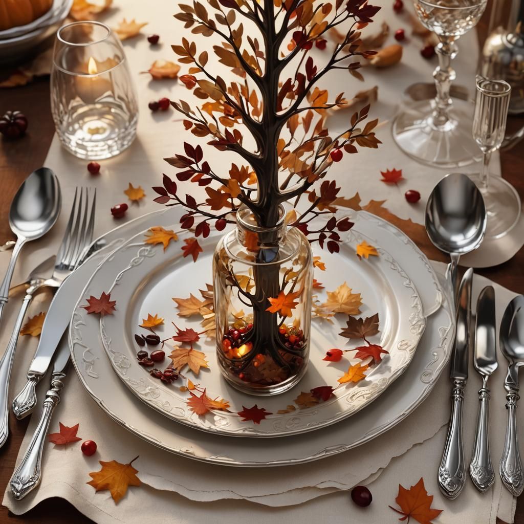 Autumn Tree in Bottle: 3D Anime Thanksgiving Art