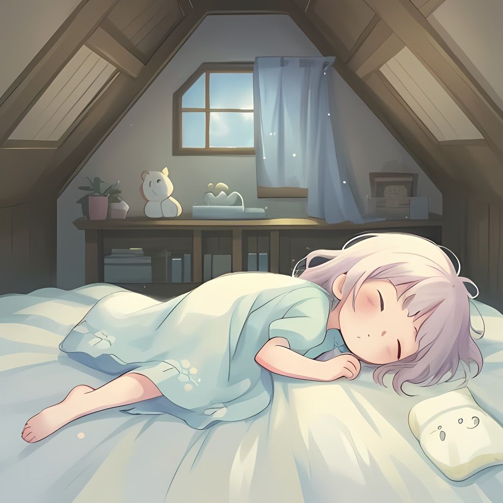Whimsical Anime Scene of a Child Sleeping in a Cozy Ghibli-I...