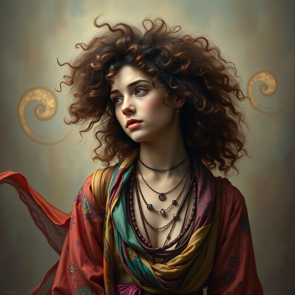 Enchanting Bohemian Woman Lost in Thought