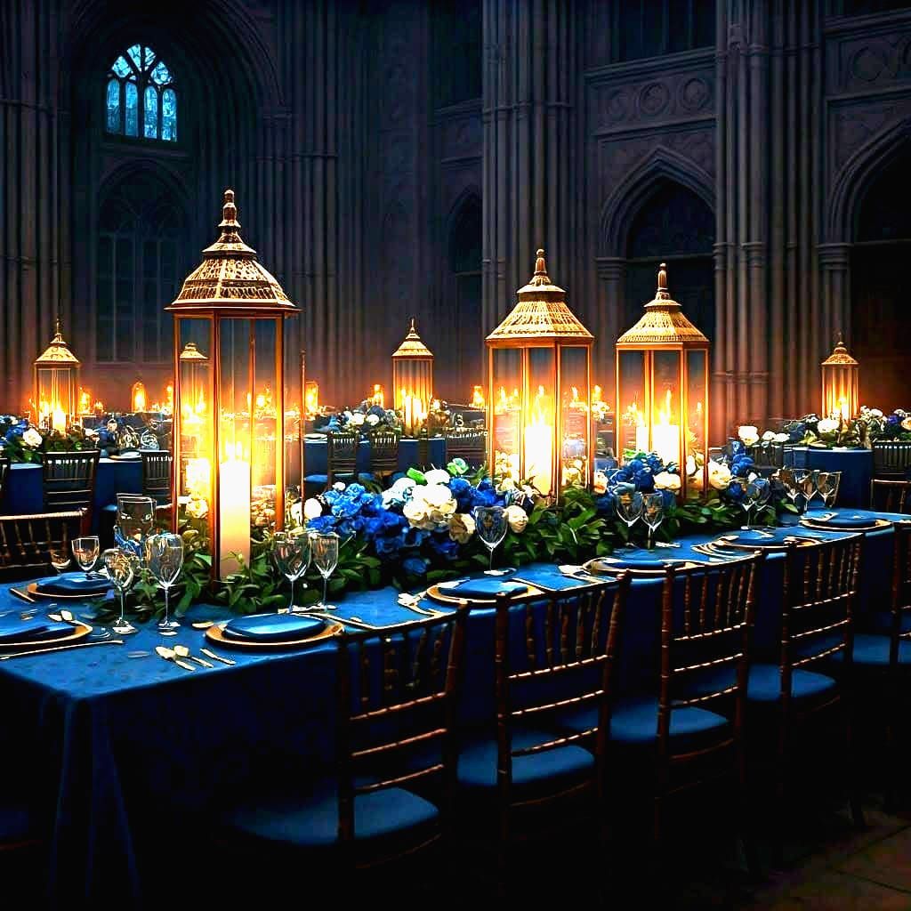 Navy Blue and Gold Fantasy Banquet Hall