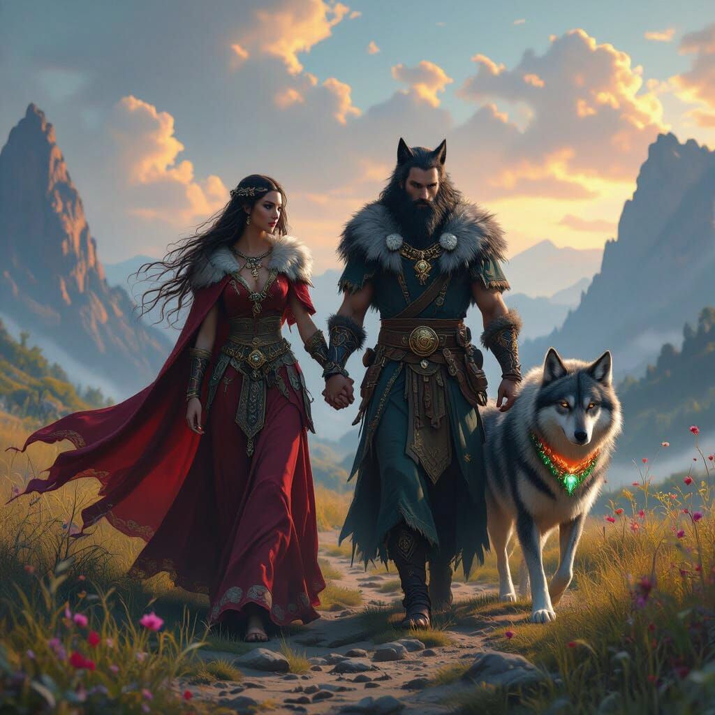 Celtic Goddess Morrigan and Slavic God Veles Walk Hand in Ha...