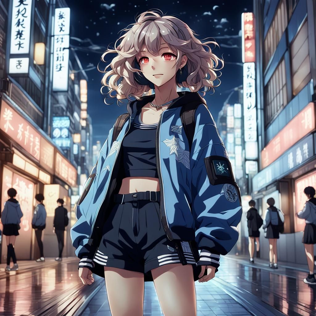 Hyper Detailed Anime Girl in City Nightscape