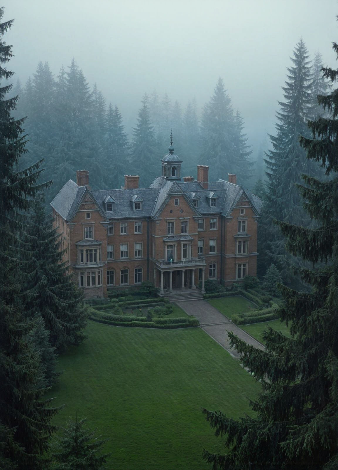 Mystic Neoclassical Manor in Fog