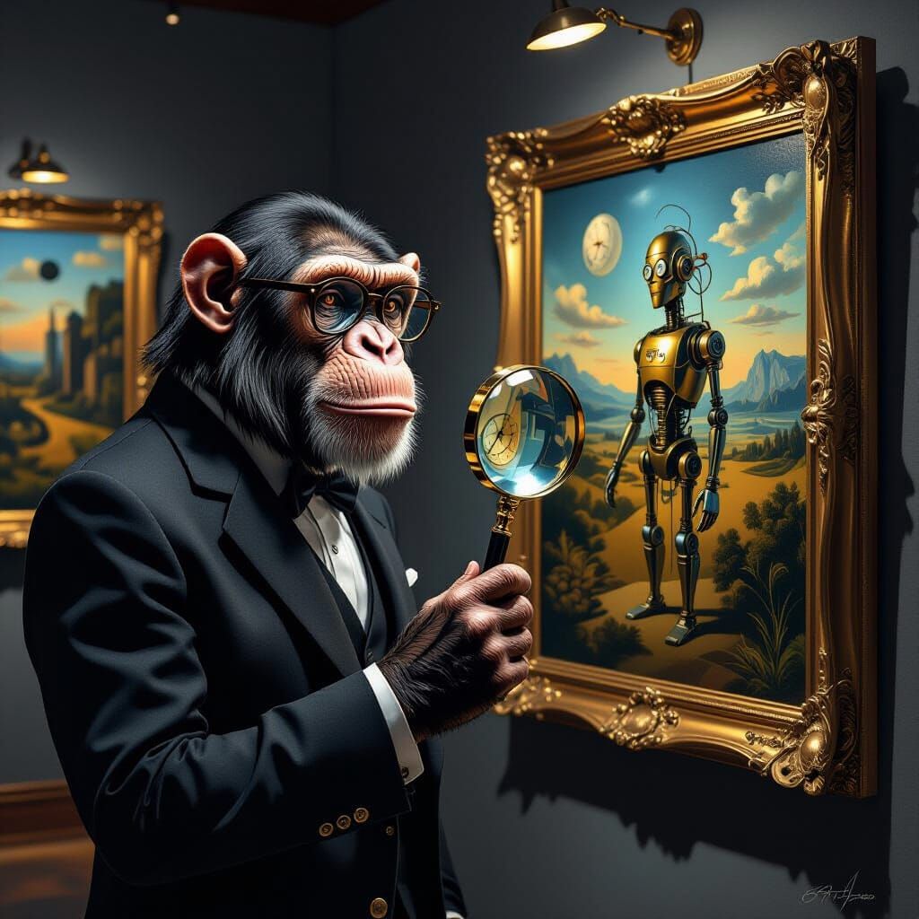Chimpanzee Studies Surrealist Steampunk Art